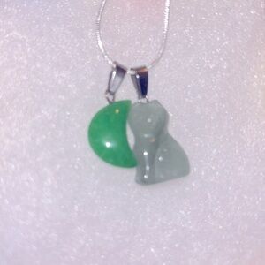 Hippie Lucky 🍀 Jade Cat 🐈‍⬛ and Moon Silver 16” Neck…